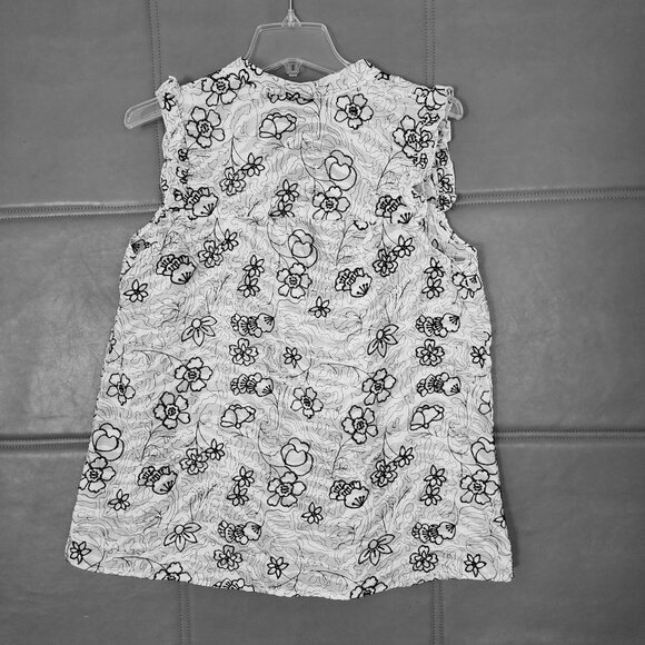 Susan Lawrence Black & White Floral Embroidered Sleeveless Flutter Trim Blouse M - Picture 2 of 9